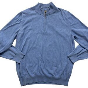 LL Bean Men's Sz Large Sweater Quarter Zip Pullover Cotton Cashmere Blue